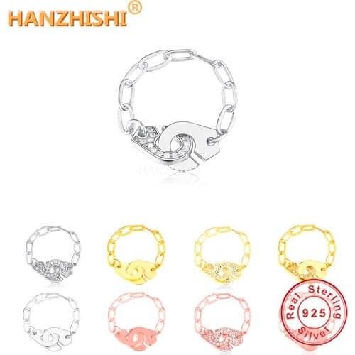2021 France Fashion Women and Men Jewelry Dating 925 Sterling Silver Handcuff Ring White Paper Clip Chain Menottes Ring Gift