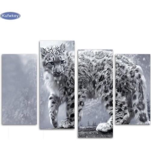 Snow leopard/set of 4 canvas,Needlework Diy Diamond Embroidery Diamond Painting Cross Stitch Full Square Diamond Mosaic picture