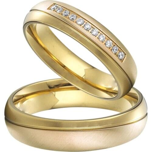 1 pair classic alliance wedding rings set 18k yellow gold plated titanium jewelry marriage couple ring for men and women