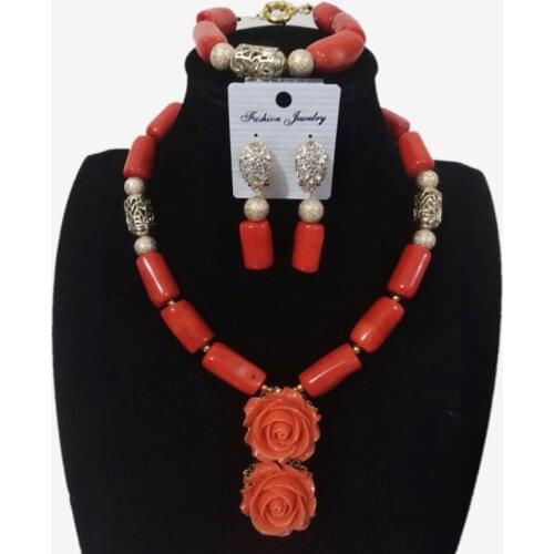 4UJewelry Nigerian Beads Coral Necklace Jewelry Set For African Bride Coral Flower Dubai Necklace Set For Turkish Jewellery Set