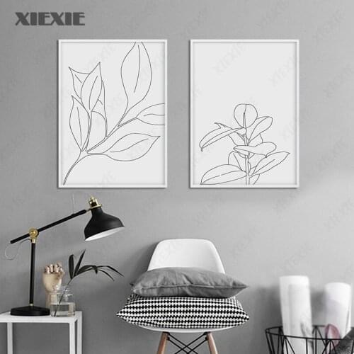 Line Drawing Flower Leaf Abstract Wall Poster Canvas Art Print Modern Botanical Painting Nordic Contemporary Decoration Picture
