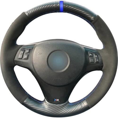 Non-slip Black Carbon Fiber Suede DIY Car Steering Wheel Cover For BMW M Sport M3 E90 E91 E92 E93 E87 E81 E82 E88