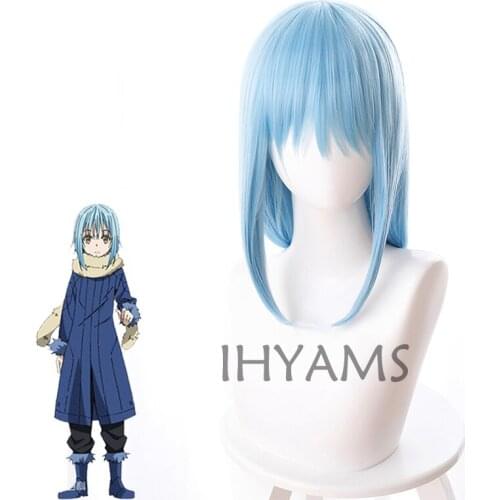 Tensei shitara Slime Datta Ken Cosplay Wigs Rimuru Tempest Wigs 40cm Blue Synthetic Hair Heat Resistant + Wig Cap