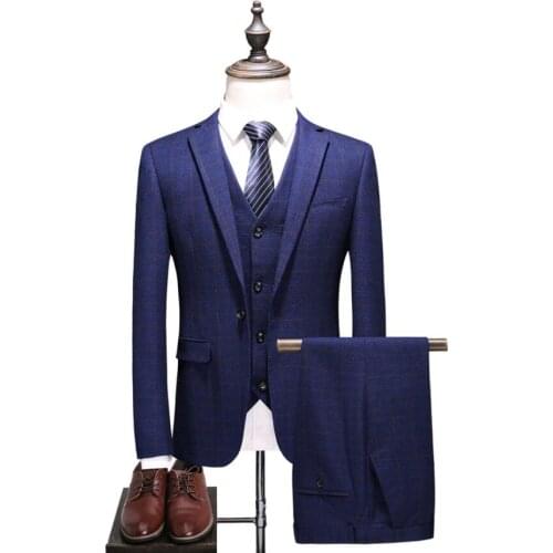 Jacket+Vest+Pants) 2019 New style wedding suits casual Plaid male high quality suit mens business party suits men Groom