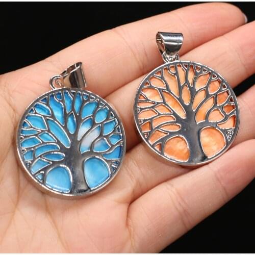 Natural Shell Pendant For DIY Jewelry Making Necklaces Bracelets And Earrings Circular Metal Tree Retro Style