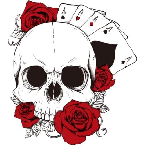 Poker and skull rose Car Decal Car Motorcycle external accessories creative diesel car supplies vehicle PVC, 16cm * 13.8cm