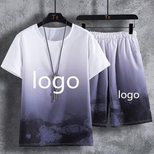 Casual Trend new Summer Mens suits Custom logo T-shirt Fashion Comfortable Mens short sleeve+shorts 2-piece set R