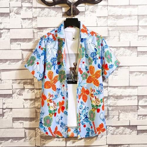 Plus Size 7XL 6XL 5XL Holiday Style Summer Short Sleeve Floral Shirts Men Clothing 2021 Simple Regular Fit Casual Blouse Homme