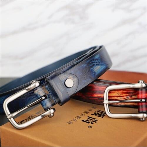 Belts for Women Luxury Designer Brand Casual Fashion Wild Cowhide Color Hand-Painted Ink Retro High Quality