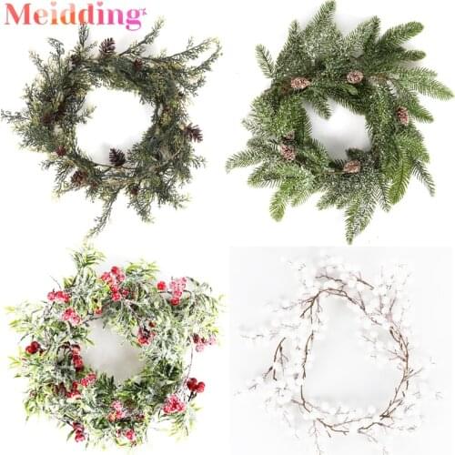 Christmas Wreath Artificial Vine Hanging Floral Foliage Garland Christmas Decorations For New Year Xmas Lanyard vine navidad
