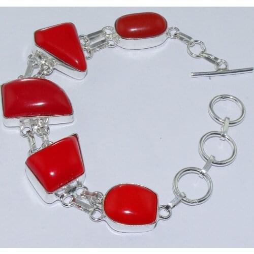 Coral Bracelet Silver Overlay over Copper , 20.3 cm, B0870