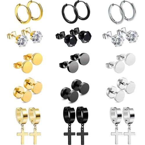 1 Pair Different Types Shape Unisex 3 Colors Stainless Steel Piercing Earring For Women Men Punk Gothic Barbell Earring