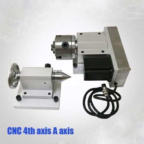 Nema 23 Stepper Motor 3 Jaw Chuck CNC 4th axis A aixs Rotary Axis + Tailstock for CNC Router Best quality