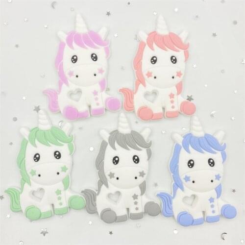Silicone Unicorn Baby Teether Cartoon Animal Mordedor BPA Free Rodents Bite Teething Necklace DIY Gifts Unicorn Baby Teether