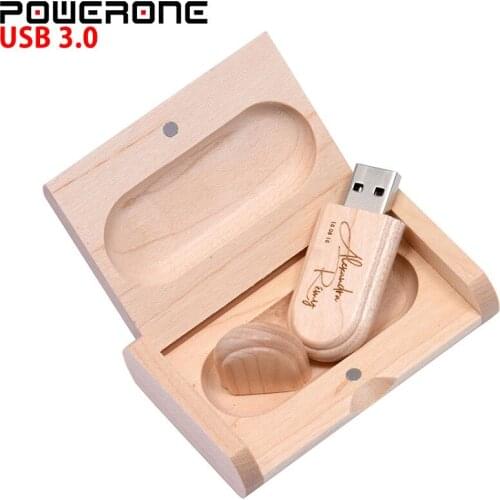 POWERONE USB flash pen drive USB 3.0 maple wood usb box 4GB 8GB 16GB 32GB 64GB memory stick free custom logo creative gifts