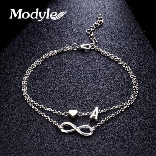 Modyle Vintage Silver Color Anklet Female Letter Heart Bohemian cheville Boho Charm Jewelry Infinity Ankles Bracelets for Woman