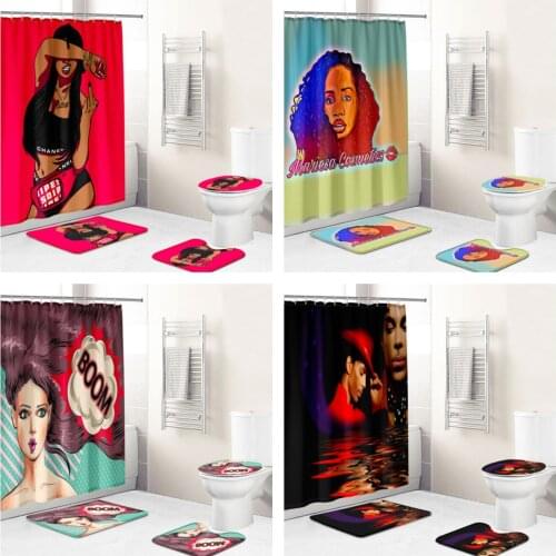 3D Printing Sexy Fashion Girl Waterproof Fabric Bathroom Curtain Shower Curtain Cover Non Slip Carpet Toilet Cover Bath Mat