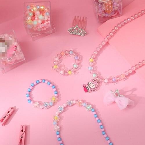 1 Set Cute Kid Cute Flower Pearl Necklace Bracelet Earrings Elastic Girls Fashion Princess Pink Children Kawaii Children Jewelry