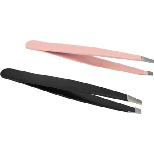 1Pc Eyebrow Tweezer Stainless Steel 9.5cm Flat Tip Rose Black Tweezers For Hair Removal Face Professional Eyes Cosmetic Tool