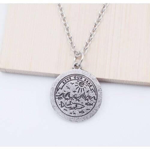12pcs Carved Save Our Seas Ocean Wave Pendant Necklace Environmentalism Jewelry