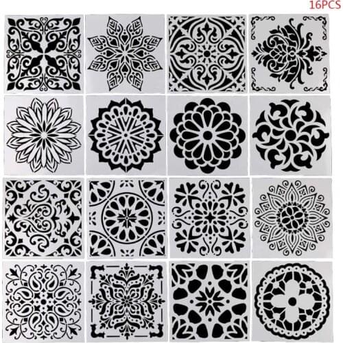 16pcs/set Mandala Stencil Drawing Template Ruler Stencils For Painting Board DIY Album Decor