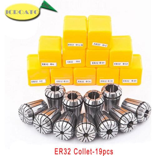 19pcs/lot ER32 Collet Chuck ER Spring Collet Set Milling Spindle Machine Accessories Lathe Tool Holder2-20mm Milling Holder ER32