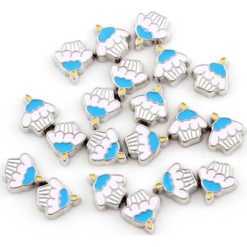 F126 Enamel Colorful Ice-cream Cupcake Charms For Glass Living Memory Locket 9*9mm