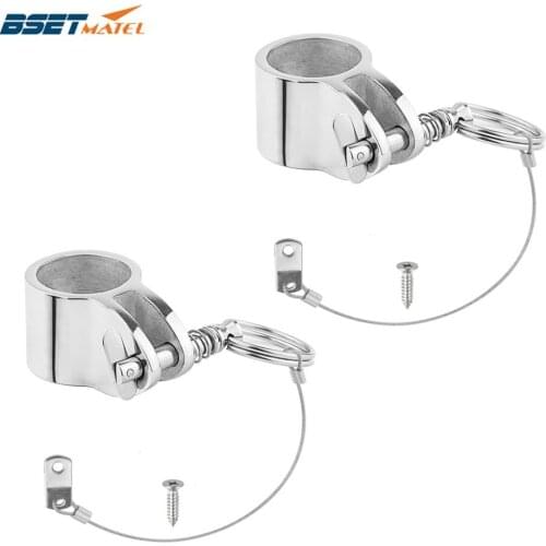 2X Stainless Steel 316 Jaw Slide Clamp with Quick Release Pin Lanyard 1 inch 25mm Bimini Top Hinged Slide Fitting marine boat