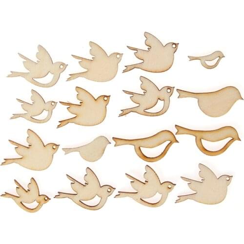50Pcs/Set Wood Handicraft Mixed Bird DIY Wooden Crafts Scrapbookings Accessories Embellishment Home Decorations 10-20mm