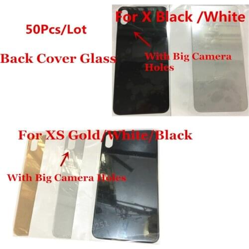 50pcs Original Quality With Wide Big Camera Hole Back Cover Housing Glass For Iphone XS X Rear Door Repair