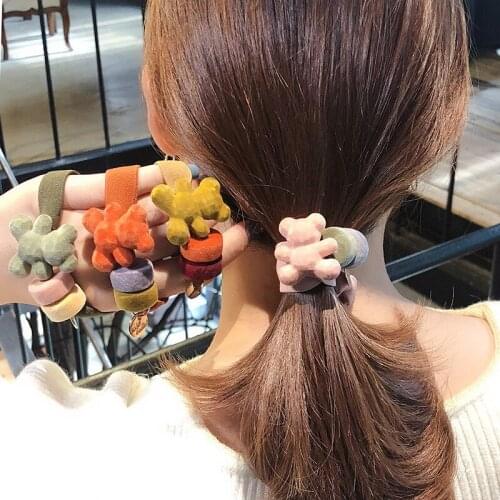 60pcs/lot DIY Simple Multi Plush Lesser Panda Hair Bands Elasticity Cartoon Head Rope Hair Styling Tools Accessory HA1801