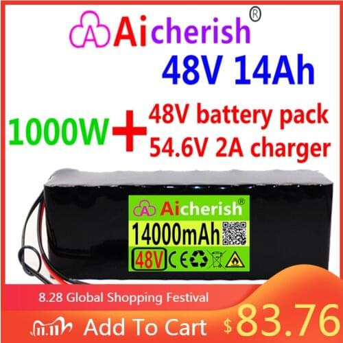 48V Battery 13S4P 14Ah Electric Bicycle 1000W Lithium 48v Battery Pack 18650 Electric Scooter 10 - 20ah CE