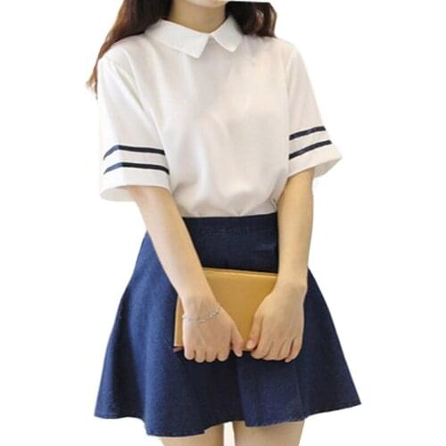 White School Uniforms Girls Dress Plus Sizes Korean Trend Tracksuit College Students Dresses Cosplay Cloths Shirt+Skirt