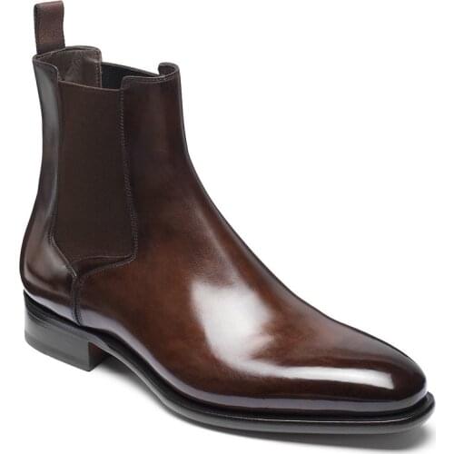 Men New Fashion Pu Leather Slip-on Ankle Boots Pointed Toe Low Heel Shoes Male Casual Classic Retro Style Chelsea Boots TV809