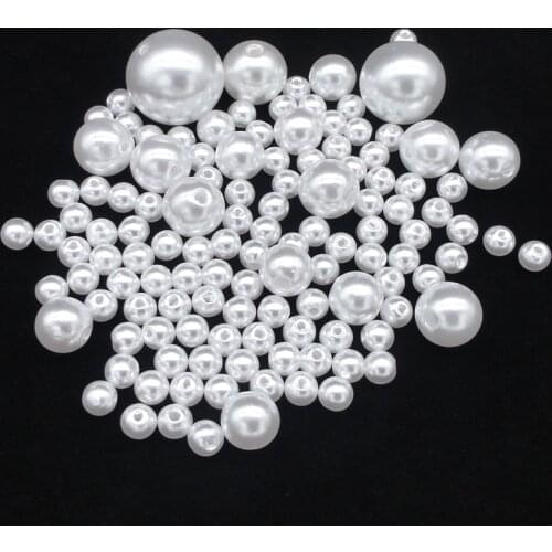 Pick 3.4.5.6.8.10.12.14.16.18.20mm Dia ABS Straight Hole White Color Imitation Pearls Beads Round Loose Beads DIY Jewelry Making