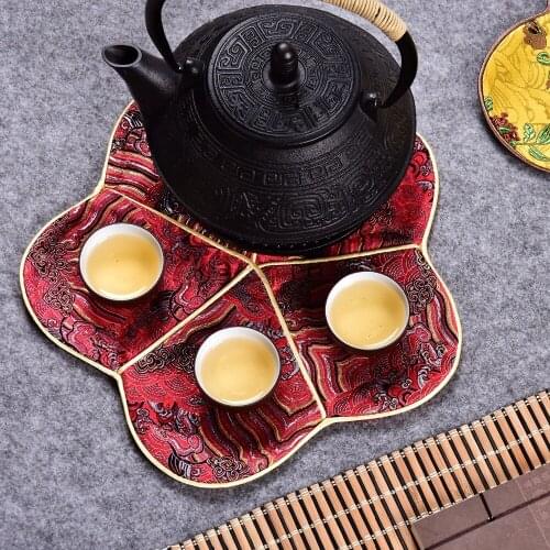 Cherry blossom Tea Coaster Cup Vintage Coffee Placemat Fashion Simple Chinese style Silk Brocade Dining Table Mat Protective Pad