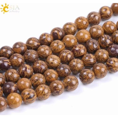 CSJA Natural Stone Loose Beads Golden Silk Jades for Jewelry Making DIY Bracelets Necklaces 4 6 8 10mm Yellow Brown Beaded F208