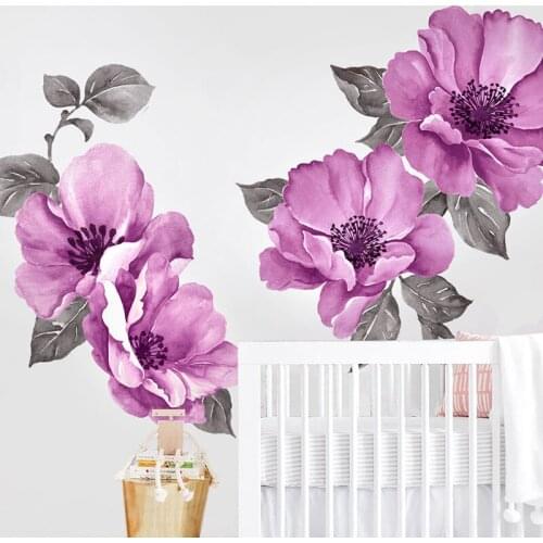 Purple And Yellow Vinyl Wall Stickers Flowers Living Room Decoration Nordic Kids Decals For Walls Flowers