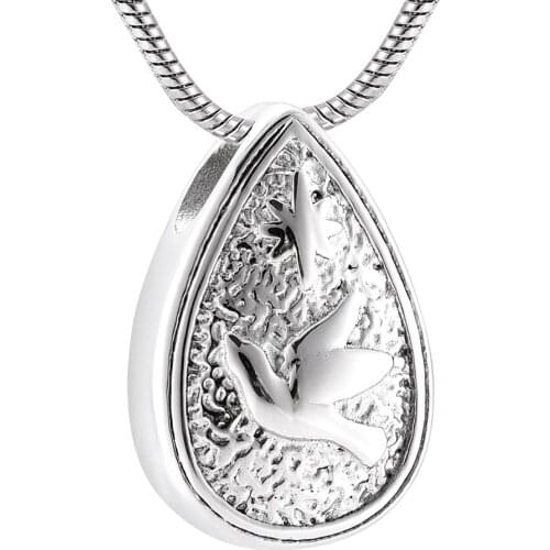 IJD9915 Peace Dove & Teardrop Cremation Urn Necklace Hold Human Ashes Keepsake Memorial Locket Pendant- Stainless Steel