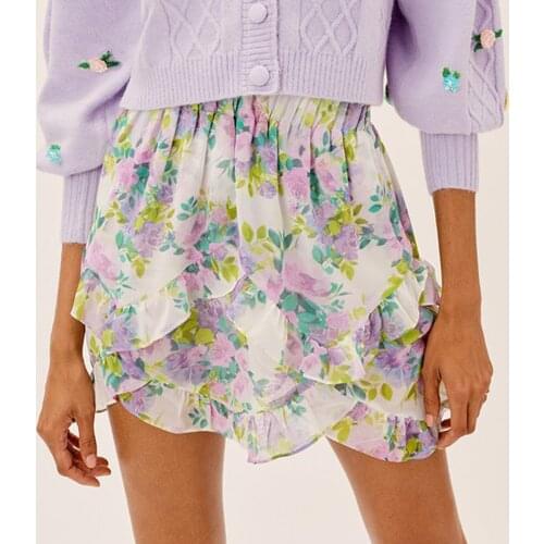 Jastie Summer Boho Womens Skirt Fancy Floral Print Elastic Waist Layered Ruffle Skirt Sexy Beach Party Holiday Slim Skirts 2021