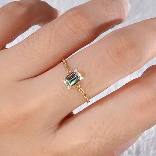 10K Yellow Gold Women Ring Resizable Moissanite Diamonds 1 2 3 45 Ct Rectangle Emerald Wedding Party Engagement Anniversary Ring