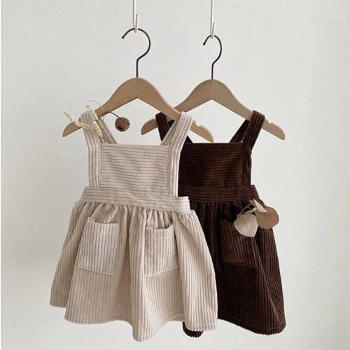 Spring Newborn Baby Dresses Set Corduroy Girls T-Shirt Lace And Dress Suspender Pocket 2Pcs Baby Clothes Set Cotton Outerwear