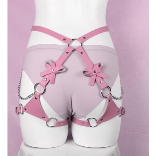 Leather Garter Belt Pink PU Stocking Suspenders Straps Body Bondage Harness Waist To Leg Plus Size Gothic Underwear Woman Punk