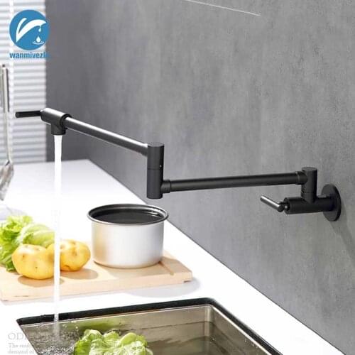 Kitchen Faucet Wall Mounted Bathroom Basin Faucet One Hole Cold Water Washing Tap Rotate Folding Spout Brass Vanity Sink Crane