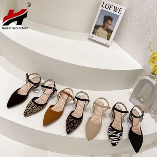 Summer Mid Heel Single Shoes Fashion Pointed Toe Womens Shoes Outdoor Casual Buckle Sandals Plus Size