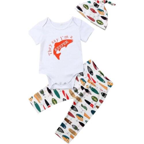 0-18M Summer Infant Kids Baby Boy Girls Cotton Outfits Clothes Sets Letter Romper Tops+Long Pants+Hat Clothes