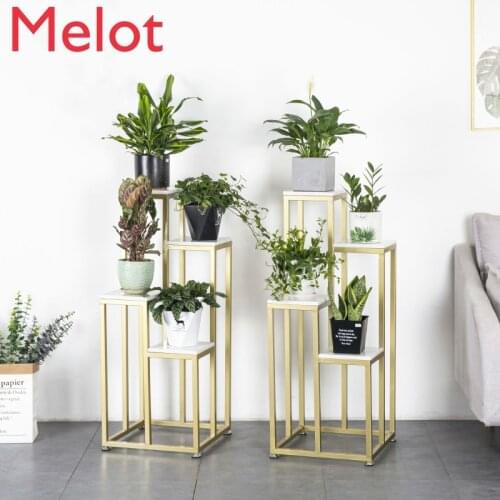 Fashion Creative European Iron Marble Flower Stand Luxury Indoor Floor-Standing Simple Storage Holder Shelf Organizer Home Decor