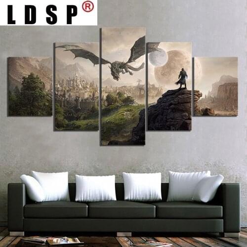 LDSP Home Decor Modular Canvas Picture 5 Piece Elder Scrolls 4 Skyrim Game Painting Poster Wall For Home Canvas Painting