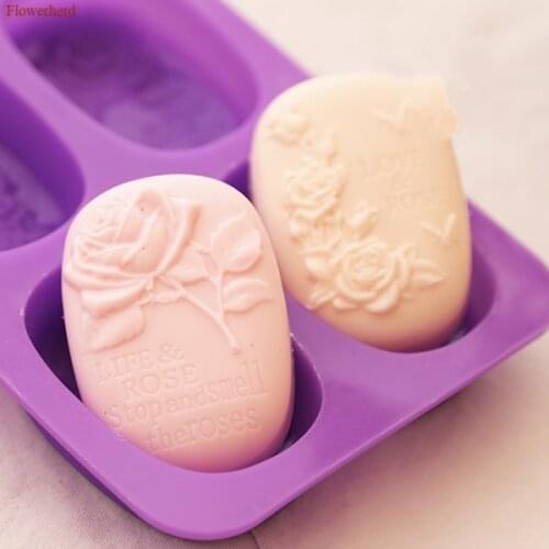New Four-cavity Muti-rose Flowers Pattern Handmade Soap Mold Chocolate Mold Soap Making Supplies Rose Soap Mold Bathroom Tools