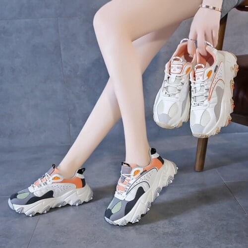 2020 new spring and autumn breathable all-match increased daddy shoes female color matching platform casual sneakers X312